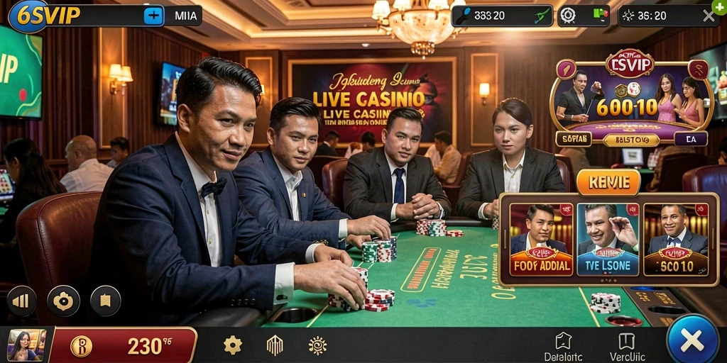 Screenshot gameplay Live Casino 6SVIP dengan dealer langsung.