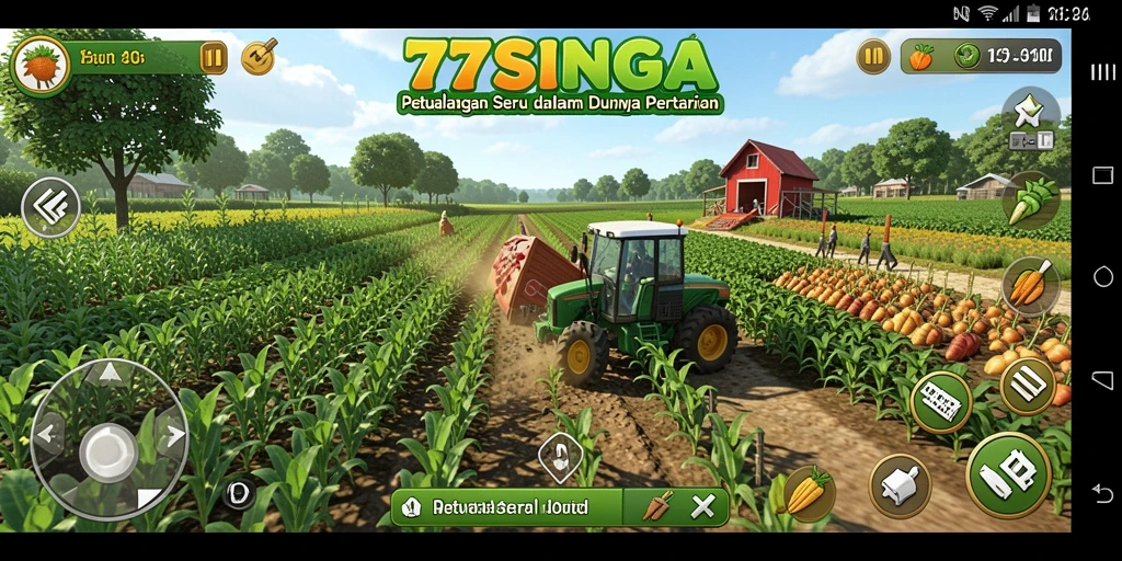 Screenshot <strong>77SINGA</strong> menunjukkan aktivitas bertani yang seru dan interaktif.