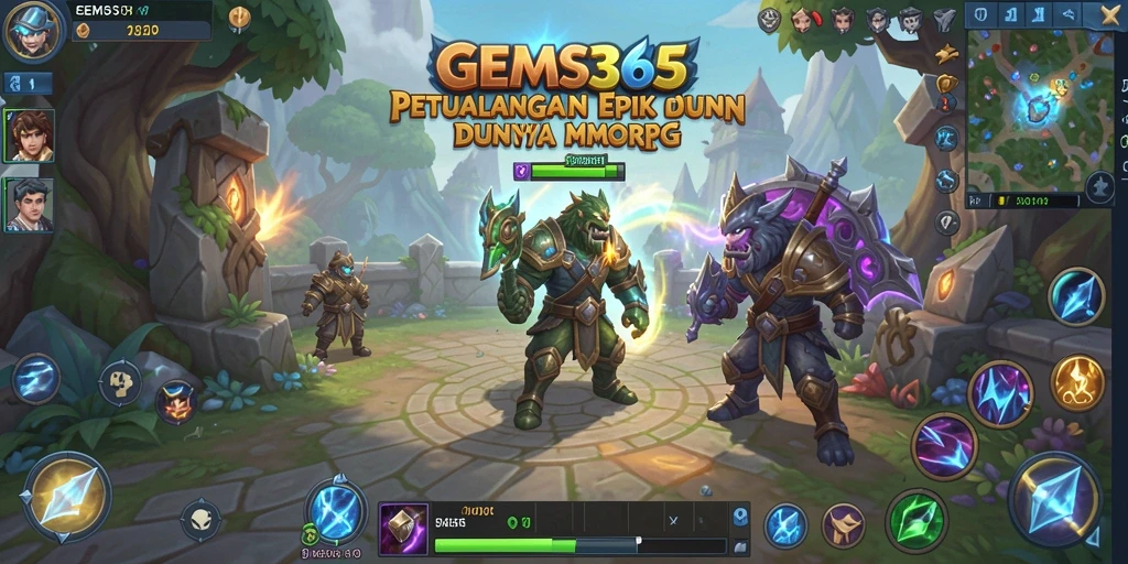 Screenshot GEMS365 menampilkan pertempuran seru dalam dunia MMORPG.