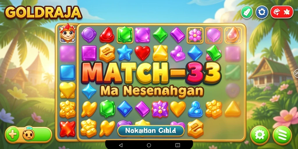 Screenshot permainan GOLDRAJA menampilkan keseruan gameplay Match-3.