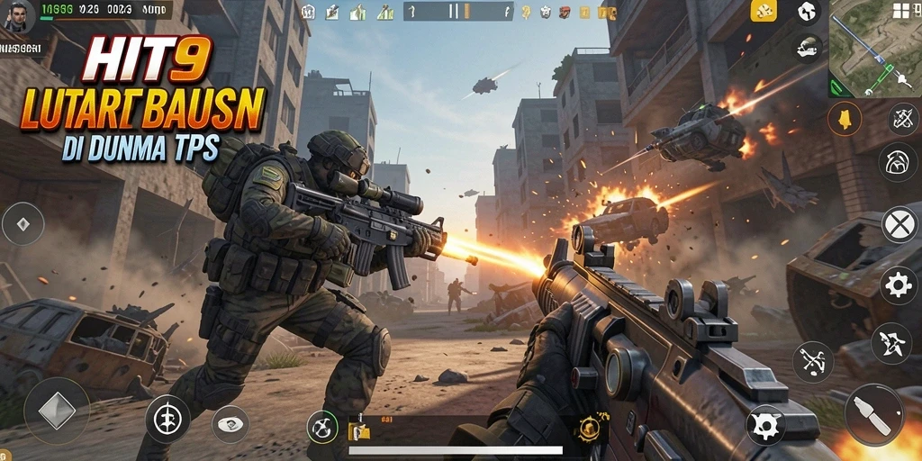 Screenshot utama dari HIT9 menunjukkan pertarungan seru dalam game TPS.