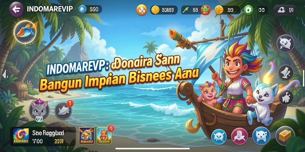 Tampilan utama gameplay INDOMAREVIP yang menampilkan simulasi bisnis yang seru.