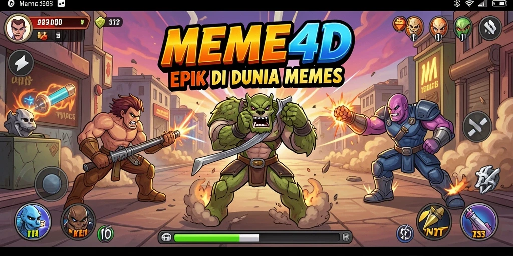 Tampilkan momen seru dalam pertarungan karakter meme.
