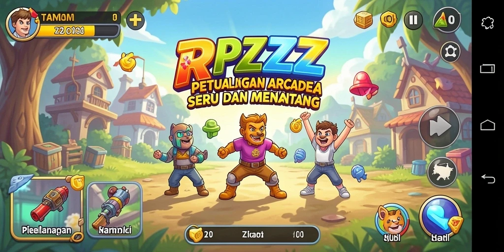 Tangkapan layar utama RPZZZ menampilkan aksi seru gameplay arcade.