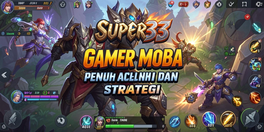 Screenshot game SUPER33 menampilkan pertarungan seru di arena MOBA.