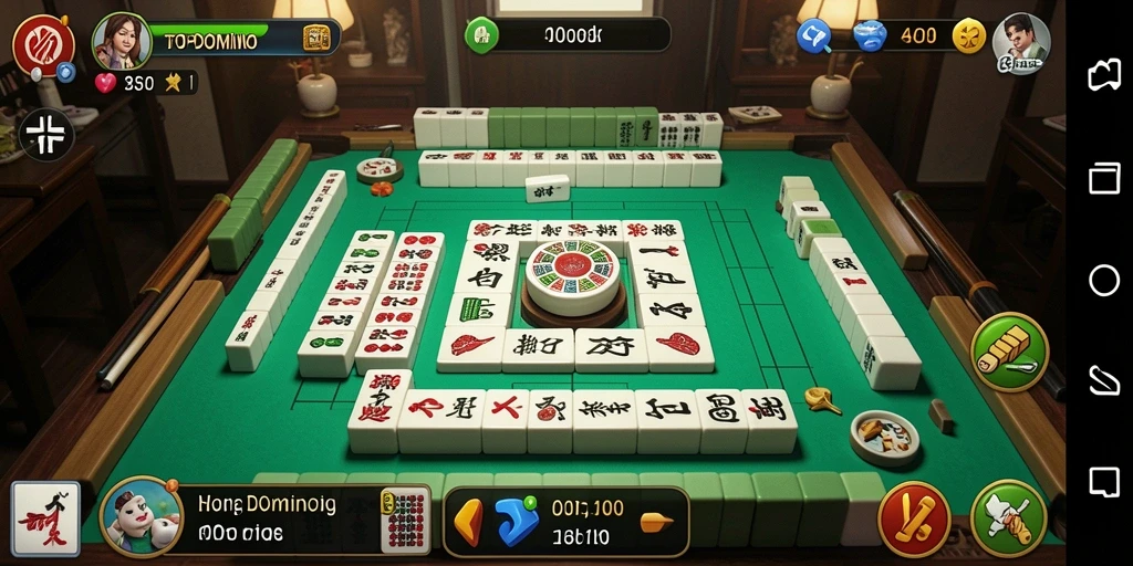 Tampilan gameplay seru di TOPDOMINO dengan grafis Mahjong yang memukau.