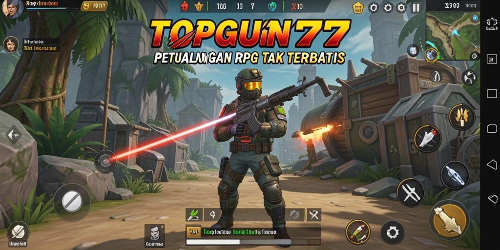 Screenshot menunjukkan petualangan seru dalam dunia RPG TOPGUN77.